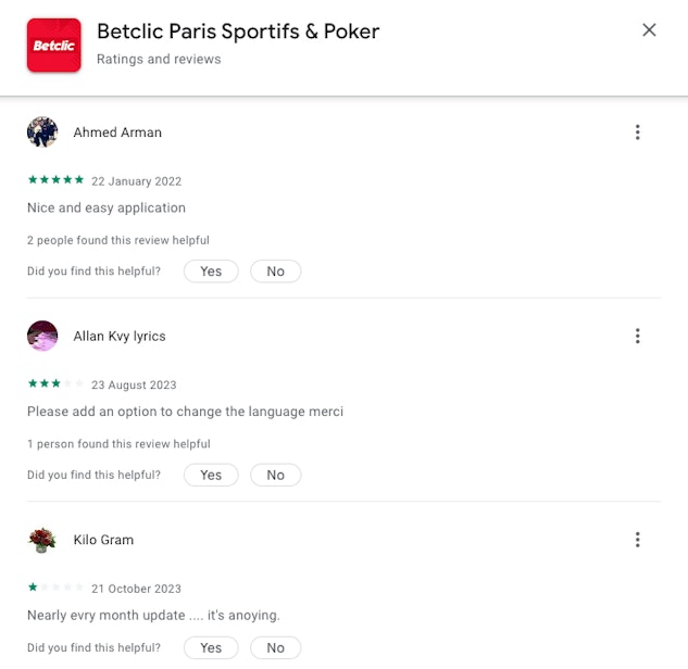 Betclic user reviews